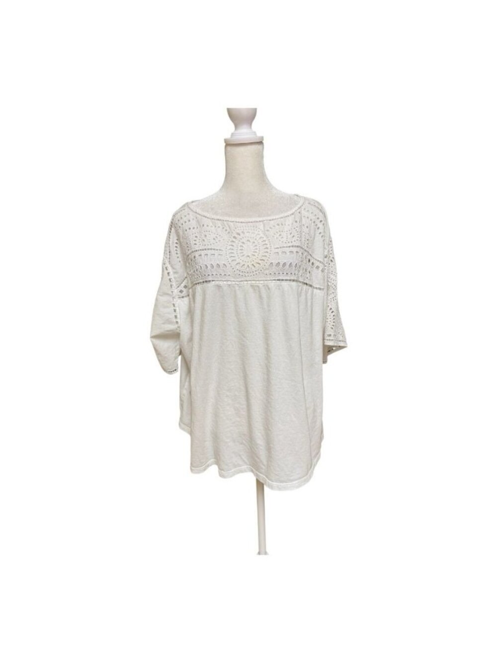 Lauren Ralph Lauren 2X White Eyelet Embroidered Cotton Top Plus Size Boho